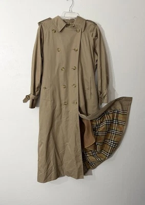 Vintage Burberrys Trench Coat Mens 42R Tan Belted Nova Check Double Breasted - Image 1 of 4