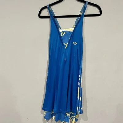 Adidas Medium Side Striped Blue Tennis Dress Size M Crisscross Back Summer - Image 1 of 4