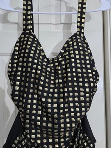 Costume da bagno Esther Williams pezzo unico nero con quadrati dorati lati increspati taglia 16 - Foto 1 di 9