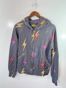 Aviator Nation Unisex Zip Up Hoodie Gray Multicolor Lightening Distressed Comfy - Picture 1 of 8