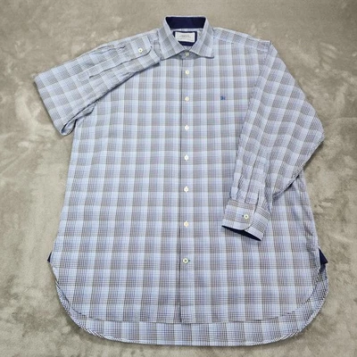 Camisa de vestir Charles Tyrwhitt para hombre 16,5 33 azul a cuadros algodón con botones delanteros Foto 1 de 4