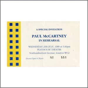 Paul McCartney In Rehearsal 1989 Invitation (UK) - Picture 1 of 1