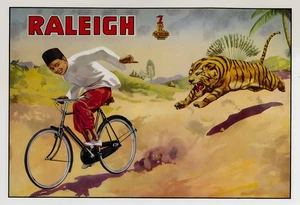 16526.Wall Decor Poster.Interior Art.Raleigh Bicycle Ad Tiger Chase Boy Bike - Picture 1 of 1