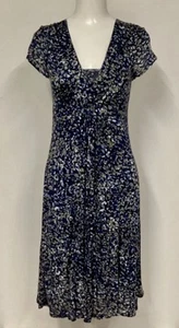 Jigsaw Navy Khaki Patterned Short Sleeve Stretchy Fully Lined Summer Dress UK XS - Picture 1 of 16