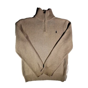 POLO Ralph Lauren Pullover Jungen M Haferflocken/Lt. Beige Baumwolle 1/4 Reißverschluss Blue Label GC - Bild 1 von 7
