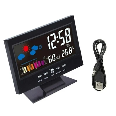 Color LCD Digital Alarm Snooze Calendar Thermometer Hygrometer Weather Display - Image 1 of 4