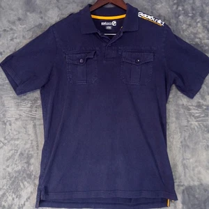 Ecko Unltd Polo Shirt Mens Large Navy Blue Military Epaulet Dual Pocket Cotton - Picture 1 of 9