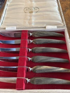 Real Buffalo Horn Cutlery, Sheffield, England Set Of Six Knives. - Picture 1 of 5