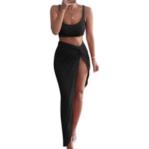2-Teiliges Set Frauen Crop Top Side Split Lange RöCke Passende Sets7869 - Bild 1 von 8