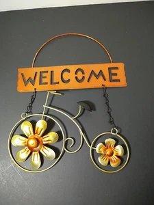 Welcome Metal Garden Sign Hanging Decor Bicycle Floral Cottage - Picture 1 of 3