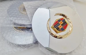 Cadillac DTS!! GOLD Wreath & Crest WHEEL CENTER CAPS!! Set Of 4!! - Picture 1 of 1