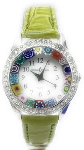Orologio Donna Acciaio Pelle watch in Vetro di Murano Murrina Millefiori - Foto 1 di 3