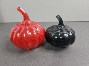 Set of Glass Translucent Glass Pumpkins one orange & one Dk Green Made in India - Picture 1 of 5
