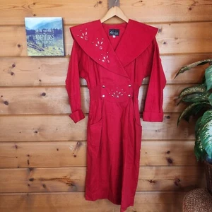 Vestido First Focus Vintage Rojo Tachonado Fruncido Elástico Bolsillo Joya Pana Talla 4 - Imagen 1 de 10