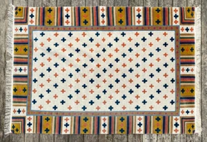 Vintage Cross Pattern Modern Area Rug. Colorful Handmade Wool 6x4 BEAUTIFUL - Picture 1 of 11