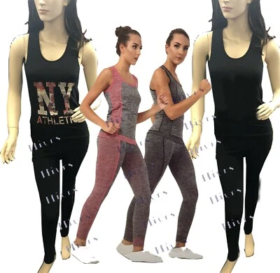 Donna Yoga Fitness senza Cuciture Gilet + Pantaloni Leggings Set Palestra - Immagine 1 di 3