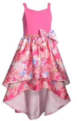 NWT Bonnie Jean Girls 7 Pink Floral Bow Mikado Dress Sleeveless Special Occasion - Image 1 of 3