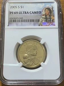 2005 S Sacagawea $1 NGC PF69 Ultra Cameo Large Portrait Label - Picture 1 of 2