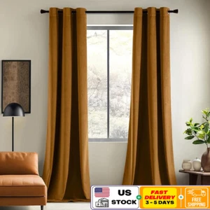 Room Darkening Velvet Curtains Thermal Insulated Grommet Drapes Set of 2 New - Picture 1 of 6