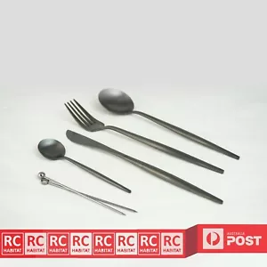 6Pcs Luxury Stainless Steel Cutlery Set Knife Spoon Fork & Teaspoons Black AU - Picture 1 of 4