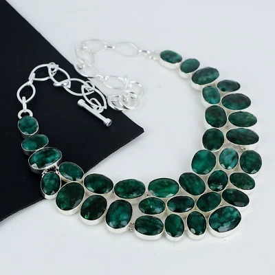 Schöne Smaragd Edelstein Handgemacht 925 Sterlingsilber Halskette für Liebe Gift - Bild 1 von 4