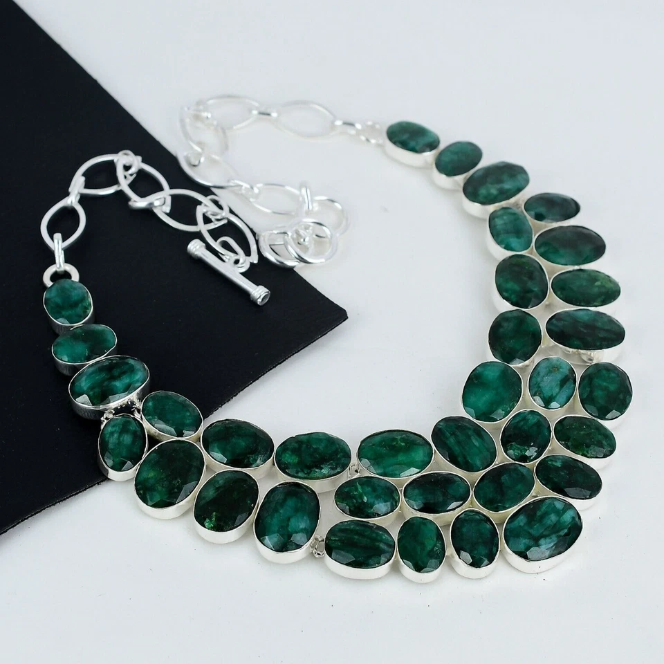 Schöne Smaragd Edelstein Handgemacht 925 Sterlingsilber Halskette für Liebe Gift - Bild 1 von 4