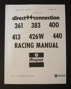 Mopar Direct Connection Racing Manual 361 383 400 413 426W 440 Engine Dodge Vtg - Picture 1 of 4