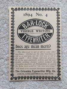Bar-Lock Columbia Schreibmaschine New York City Victorian Print Ad 1895 1890s D1 - Bild 1 von 1