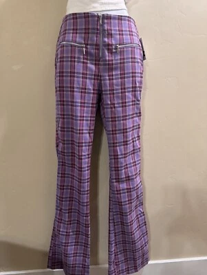 Pantalones acampanados a cuadros morados y rosas SO para mujer talla 3 nuevos con etiquetas Foto 1 de 4