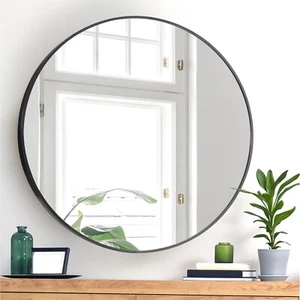 Oikiture Wall Round Mirrors Black Makeup Mirror Home Decor 50/60/70/80/90cm - Picture 1 of 60