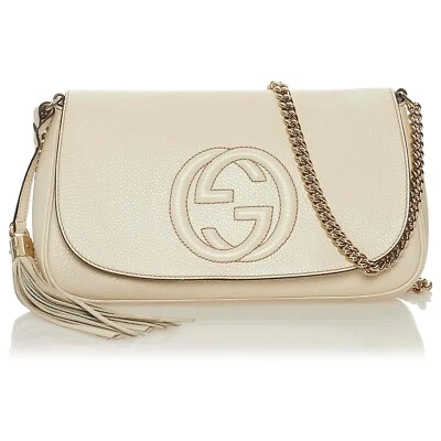 Gucci Soho GG Marfil Cuero Blanco Bolso Bandolera Cadena Cartera Italia Bolso Nuevo con Etiquetas Foto 1 de 4