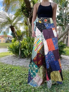 Cotton Long Wrap Skirt Hippie Boho Colorful Floral Patchwork Skirts One Size - Picture 1 of 3