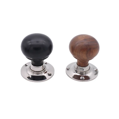 Pure Ebony Wood & Rosewood Bun Shape Wooden Door Knob Polished Nickel Base Plate - Image 1 of 4