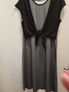 Cuddl Duds Flexwear Tie-Front Midi Dress 2X Black & White print - Bild 1 von 5