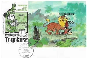Goofy And Lion Dingo Mickey Photographing Disney Republic Togo FDC Sheet 1980 - Picture 1 of 1