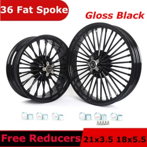 21x3.5 18x5.5 Fat Spoke Wheels Rims Dual/Single Disc for Harley Softail Heritage - Picture 1 of 12
