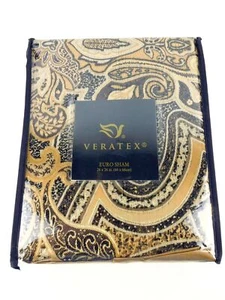 Veratex Maison Del Rey Sham Black Tan Gold Paisley Euro Pillow Cover New NWTS - Picture 1 of 4