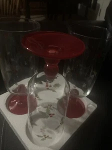 Holly Berry Red Set 3 Studio Nova Wine Water Goblet Etched Glasses Christmas EUC - Picture 1 of 17