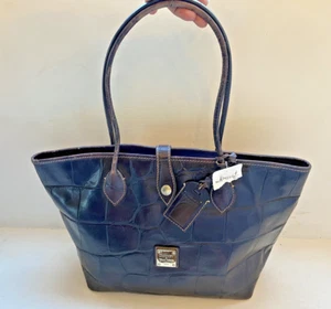 Dooney & Bourke Croc Embossed Leather Tote Lg Shoulder Bag Cognac Brown - Picture 1 of 16