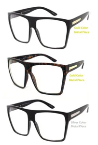 Retro Square Pilot Sunglasses Men Women Oversized Flat Top Square CLEAR Lens - Picture 1 of 18