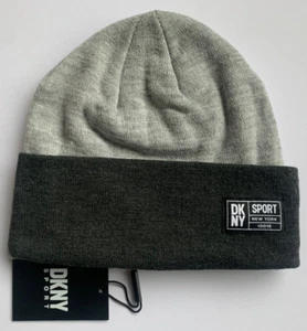 Unisex DKNY Hellgrau Dunkelgrau Beanie Mütze mit Fleecefutter Neu - Bild 1 von 6