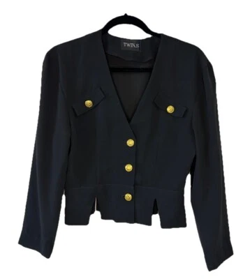 Blusa De Colección Negra Cuello en V Manga Larga Con Grande De Colección Detalle de Botones Dorados S Atemporal Foto 1 de 4