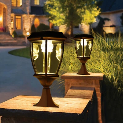 GDRASUYA10 2-Pack Set Solar LED Post Light Lamp Yard Driveway Fence Outdoor Pillar Lamp