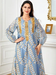 Women Abaya Kaftan Muslim Long Dress Maxi Robe Embroidery Cocktail Vintage Prom - Foto 1 di 8