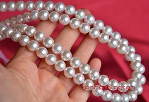 Australia TOP 36" 9-10mm REAL NATURAL ROUND south sea WHITE pearl necklace 14K - Picture 1 of 6
