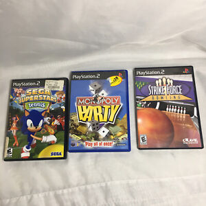 Lot of 3 PS2 Games Sega Superstars Tennis Monopoly Party Strike Force Bowing