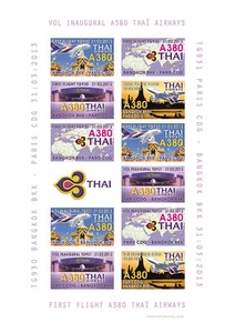 RARE AIR LABELS NP "Airbus A380 Thai Airways - 1st Flight Paris-Bangkok" 2013 - Foto 1 di 1