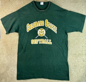 Vintage Fruit Loom Colorado State Rams Softball T Shirt Single Stitch L Made USA - Picture 1 of 7