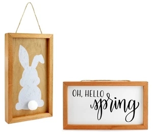Juego de 2 letreros de madera de primavera/pascua; placas para colgar puertas decoración granja 10x6 pulgadas - Imagen 1 de 10