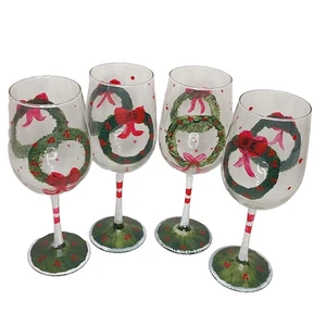 Handbemalte Weihnachten Weingläser Kranz Designs 9 Zoll Stielgläser Menge 4 - Bild 1 von 14